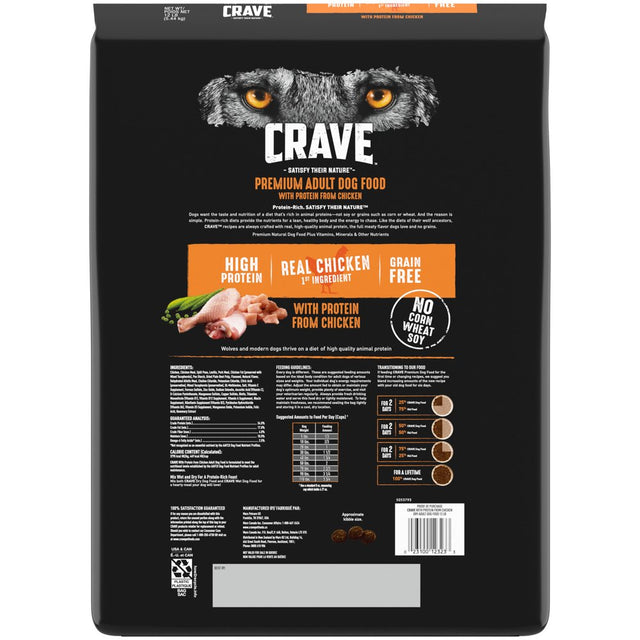 CRAVE Grain Free Adult Dry Dog Food with Protein from Chicken, 12 Lb. Bag