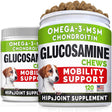 Glucosamine Treats for Dogs - Joint Supplement W/Omega-3 Fish Oil - Chondroitin, MSM - Advanced Mobility Chews - Joint Pain Relief - Hip & Joint Care - Chicken Flavor - Made in USA