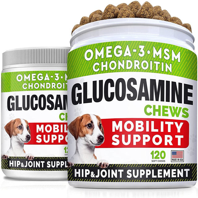 Glucosamine Treats for Dogs - Joint Supplement W/Omega-3 Fish Oil - Chondroitin, MSM - Advanced Mobility Chews - Joint Pain Relief - Hip & Joint Care - Chicken Flavor - Made in USA