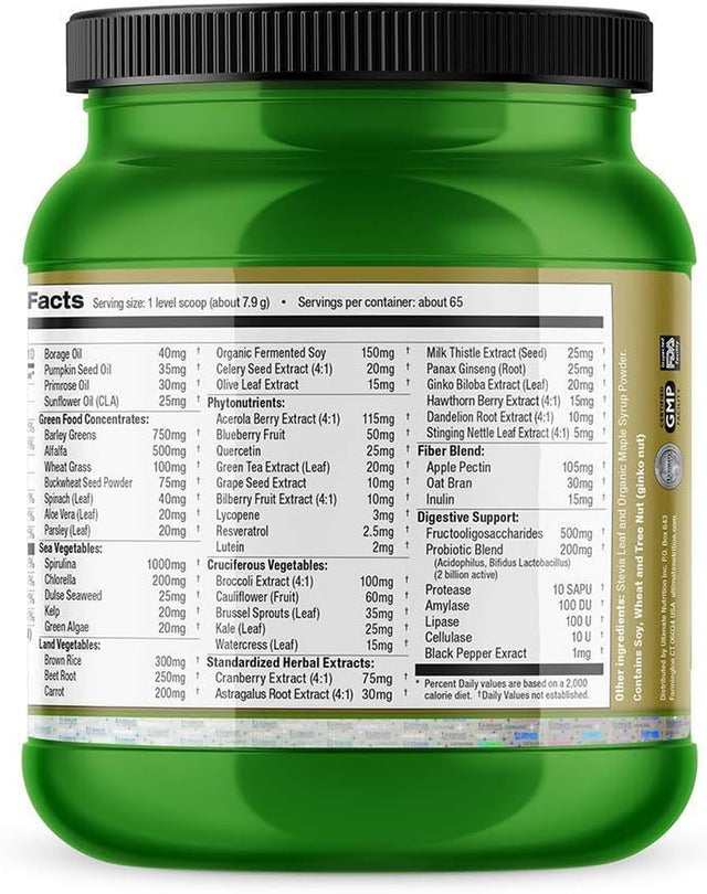 Ultimate Nutrition Veggie Greens Super Food Vegetable Protein Powder with Whole Foods, No Sucralose, Vegan Meal Replacement, Low Carb, Keto,No Gluten, Golden Mapleflavor, 18 Ounces, 64 Servings