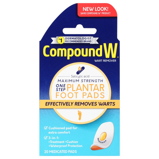 Compound W Maximum Strength One Step Plantar Wart Remover Foot Pads, 20 Count