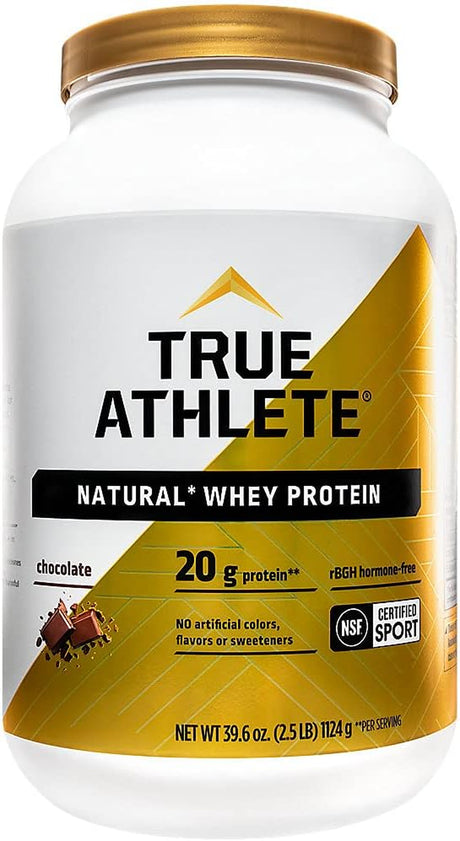 True Athlete Natural Whey Protein - Chocolate, 20G of Protein per Serving - Probiotics for Digestive Health, Hormone Free (2.5 Pound Powder)