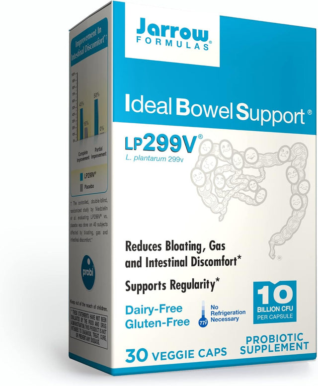 Jarrow Formulas Ideal Bowel Support - 10 Billion CFU per Serving - Bowel Support - Reduces Bloating, Gas & Intestinal Discomfort - up to 30 Servings (Veggie Caps)