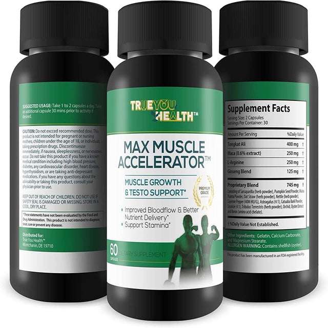 Max Muscle Accelerator - Muscle Growth & Testosterone Support - Aid Improved Blood Flow & Better Nutrient Delivery - Support Stamina - Natural Formula - Endurance - Recovery - Circulation - Strength