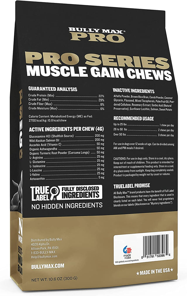 11-In-1 Muscle Gain Power Chews - High Protein Dog Food Health Supplement for Puppy and Adult Dogs | Premium Muscle Builder for All Breeds with Natural Ingredients - 75 Tasty Soft Dog Chews