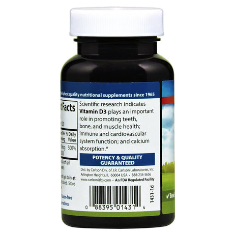 Carlson - Vitamin D3 4000 IU (100 Mcg), Cholecalciferol, Immune Support, 120 Softgels