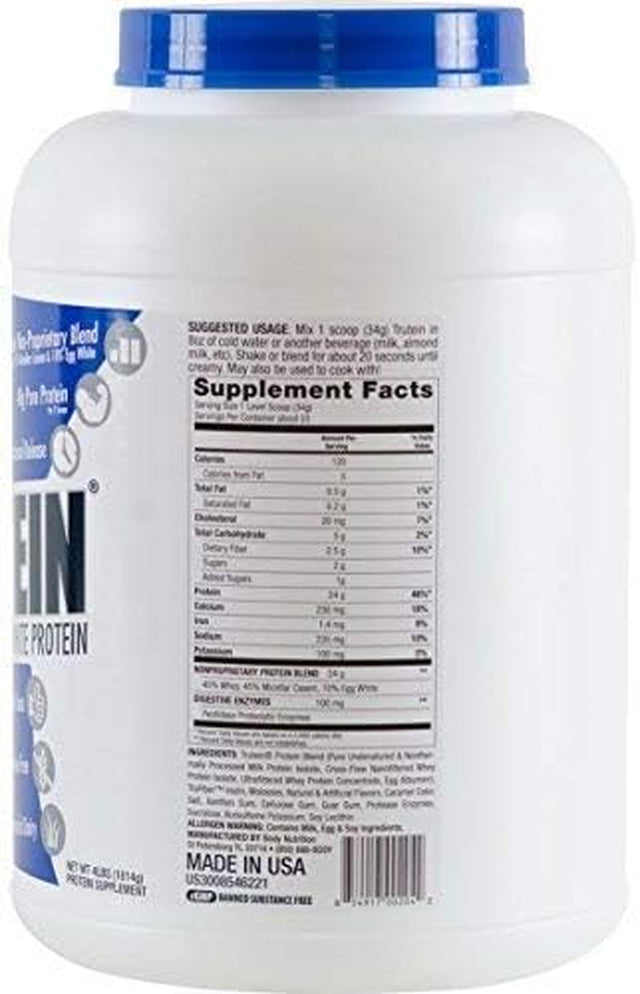 Body Nutrition, Trutein Protein Powder, Breakfast Shake, Meal Replacement, and Pre and Post Workout Recovery Drink Mix, 25 Grams of Protein per Scoop, Salted Caramel, 4 Pounds