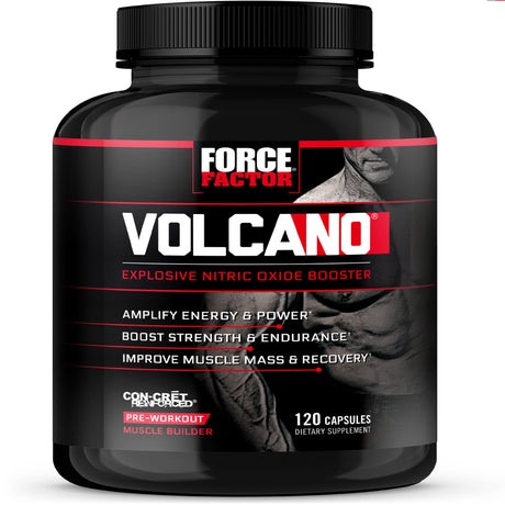 Force Factor Volcano Pre-Workout Nitric Oxide Booster with Creatine - Build Muscle and Pump - 120 Capsules