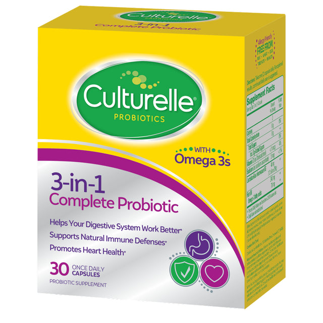 Culturelle 3-In-1 Complete Probiotic Daily Supplement, Promotes Digestive Health + Natural Immune Defense, Non-Gmo, 30 Count