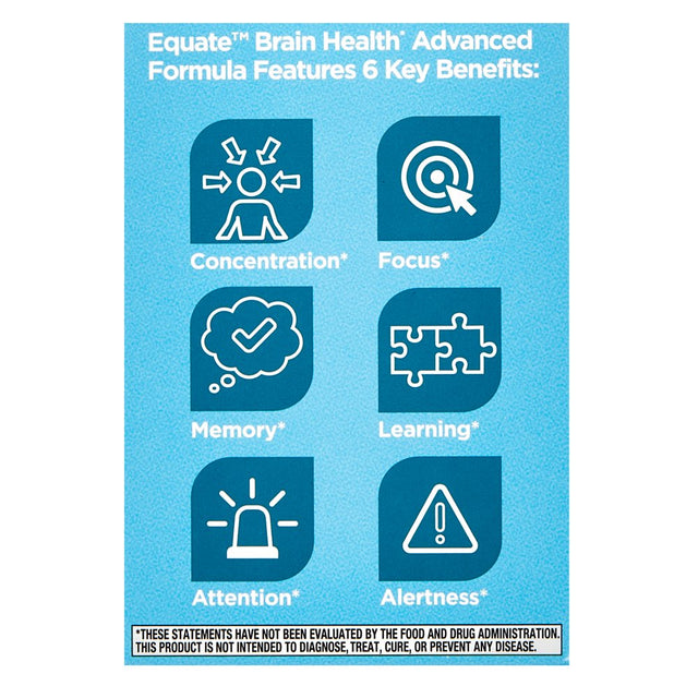 Equate Brain Health Advanced 6 Function Formula Dietary Supplement Capsules, 30 Count