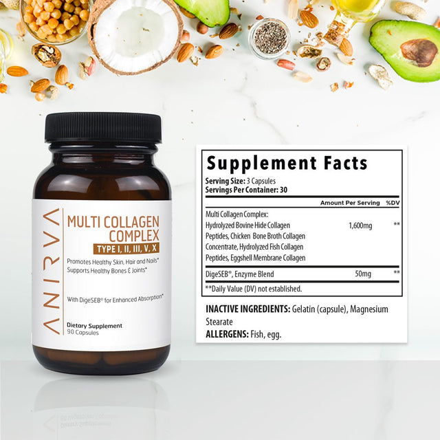 Multi Collagen Complex - Type I, II, III, V, X - Collagen Supplement for Anti-Aging, Healthy Joints, Hair, Skin & Nails