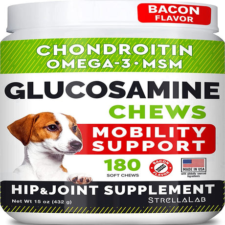 Strellalab Glucosamine Chews, for Dogs and Cats, Bacon, 180 Soft Chews, 15 Oz (432 G)