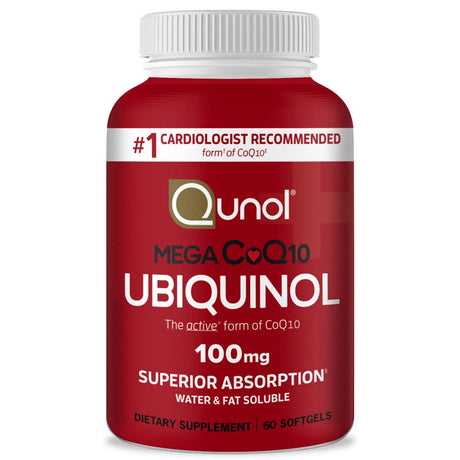 Ubiquinol Coq10 100Mg Softgels, Qunol Mega Ubiquinol 100Mg - Superior Absorption - Active Form of Coenzyme Q10 for Heart Health & Healthy Blood Pressure Levels - 2 Month Supply - 60 Count