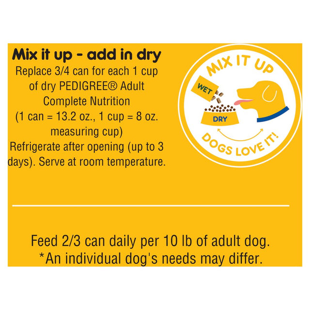 PEDIGREE High Protein Chopped Chicken & Duck Flavor Canned Soft Wet Dog Food for Adult Dogs, 13.2 Oz. Can