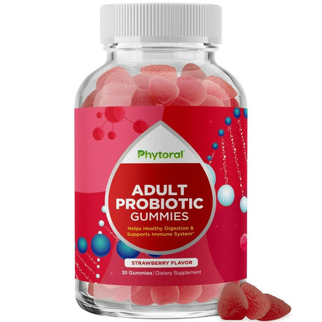 Healthy Gut Probiotic and Digestive Health Gummies for Adults Strawberry Flavor 30 Count