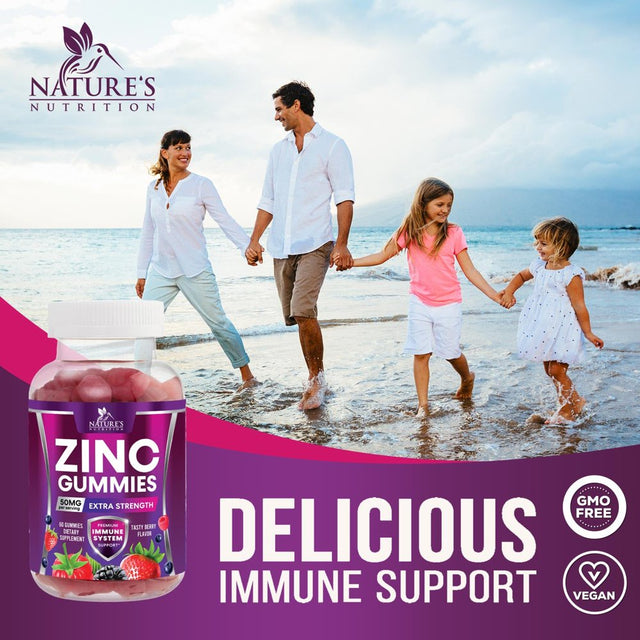 Zinc Gummies for Adults 50Mg - High Absorption Immune Health Support Gummy & Antioxidant Supplement, Dietary Supplement Zinc Vitamin for Men and Women, Vegan, Non-Gmo and Gluten Free - 60 Gummies