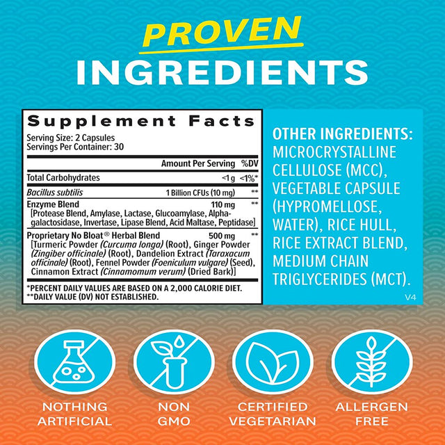 Zenwise NO BL at - Probiotics, Digestive Enzymes for Bloating and Gas Relief - Ginger, Dandelion, and Lactase to Improve Digestion - Vegan Water Retention Pills Diuretic for Women & Men - 60 Count 60 Count (Pack of 1)