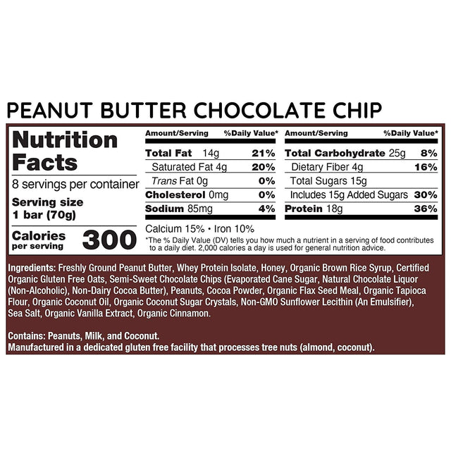 G2G Protein Bar, Peanut Butter Chocolate Chip, Real Food, Refrigerated for Freshness, Healthy Snack, Delicious Meal Replacement, Gluten-Free, 8 Count (Pack of 8)