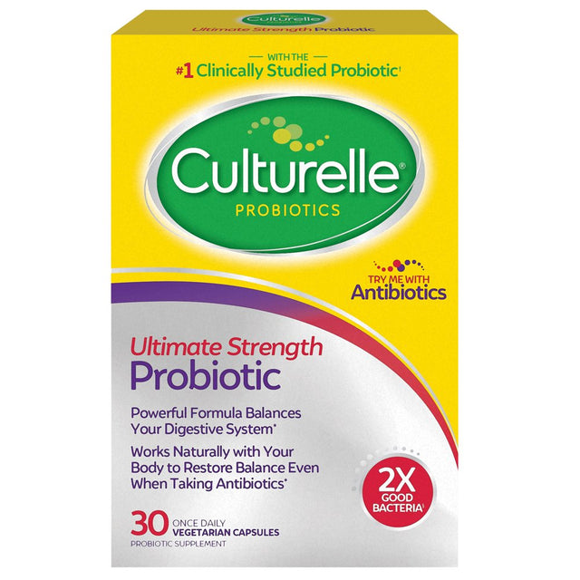 Culturelle Ultimate Strength Probiotic for Men and Women, Most Clinically Studied Probiotic Strain, 20 Billion Cfus, Supports Occasional Diarrhea, Gas & Bloating, Non-Gmo, 30 Count