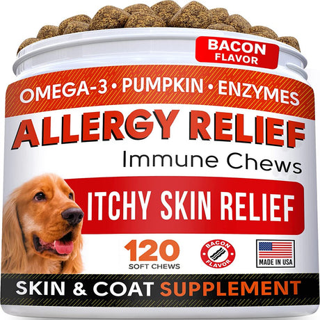 Strellalab Allergy Relief, Immune Chews, for Dogs, Bacon, 120 Soft Chews, 9.3 Oz (264 G)