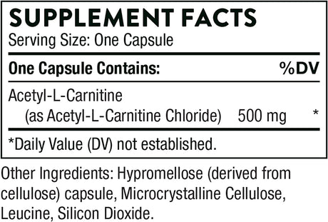 Thorne Acetyl-L-Carnitine - 500 Mg - Supports Brain Function and Healthy Nerve Sensations in the Hands and Feet - Gluten-Free, Soy-Free, Dairy-Free - 60 Capsules