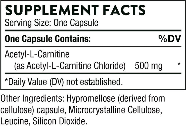 Thorne Acetyl-L-Carnitine - 500 Mg - Supports Brain Function and Healthy Nerve Sensations in the Hands and Feet - Gluten-Free, Soy-Free, Dairy-Free - 60 Capsules