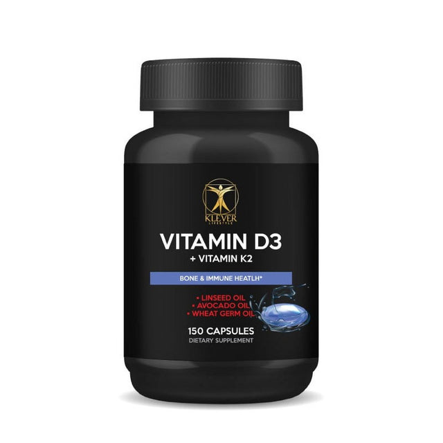 Klever Lifestyle Vitamin D3 + Vitamin K2 Supplement – 150 Capsules – Vegan Wellness Formula – Bone Health Supplement – Fights Depression and Weight Loss – Immunity Vitamins Essential Nutrients