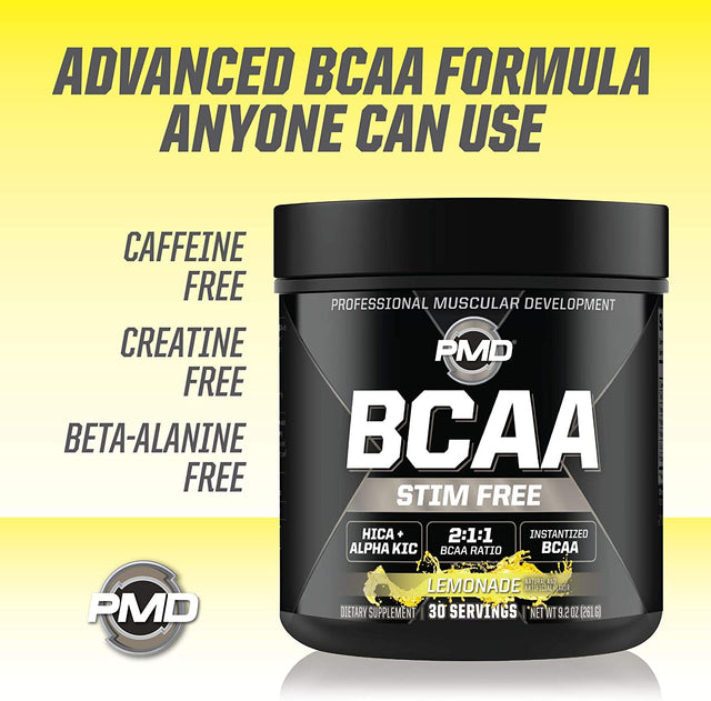 PMD Sports BCAA Stim-Free Amino Acids - Better Workout Performance, Enhanced Recovery, Daily Energy, Muscle Builder, and Muscle Sparing - BCAA Powder Drink Mix - Lemonade (30 Servings)