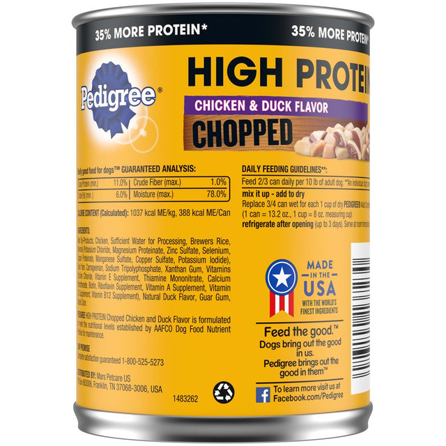 PEDIGREE High Protein Chopped Chicken & Duck Flavor Canned Soft Wet Dog Food for Adult Dogs, 13.2 Oz. Can