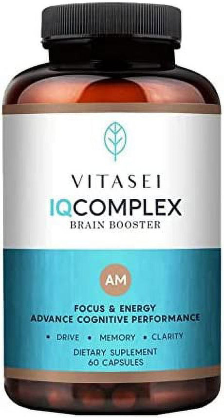 VITASEI IQ Complex AM Brain Booster Brain Supplements for Memory & Focus- Energy & Cognitive Capsules W/Ashwagandha, Quercetin & Green Tea, Memory Pills for Mental Clarity, Mental Focus- 60 Capsules
