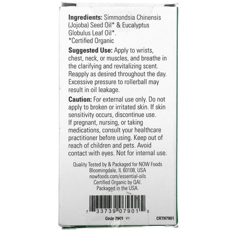 NOW ORGANIC EUCALYPTUS EO ROLL-ON 10 ML, Pack of 2