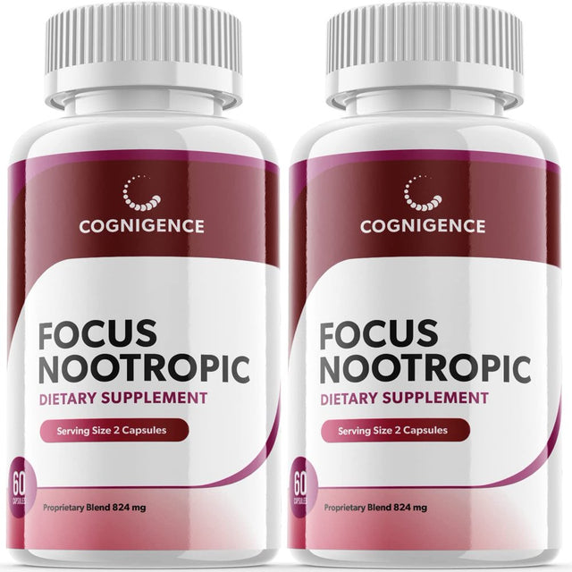 Cognigence - Focus Nootropic - Memory Booster Dietary Supplement for Focus, Memory, Clarity, & Energy - Optimal Mental Performance Extra Strength Premium Formula - 120 Capsules (2 Pack)