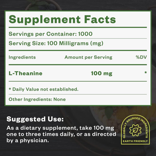 Purisure L-Theanine Powder, 100G, Concentration & Brain Health, 1000 Servings