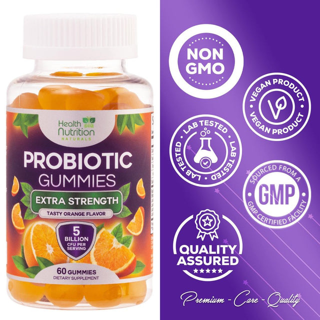 Daily Probiotic Gummies, 5 Billion CFU, Extra Strength Probiotic Supplement, Dietary Digestive Health & Gut Health Support Supplements, Probiotic Gummy Vitamins, Probiotics for Women & Men, 60 Gummies