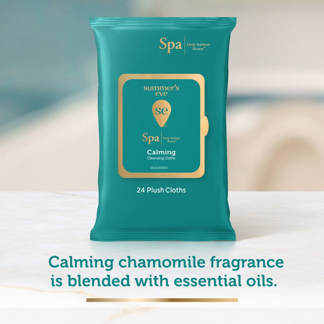 Summer'S Eve Spa Calming Chamomile Feminine Wipes, 100% Plant Based*, Plush Cloths, 24 Ct