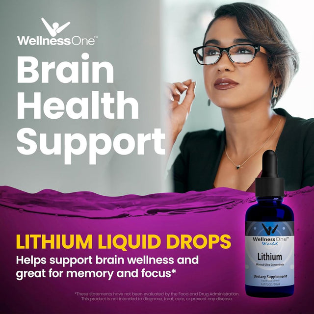 Wellnessone Liquid Lithium Supplements - Ionic Lithium Supplement Liquid Vitamins for Mood, Focus & Brain Support - Easy-To-Take Organic Brain & Focus Supplement for Men, Women & Kids - 1.67 Fl Oz