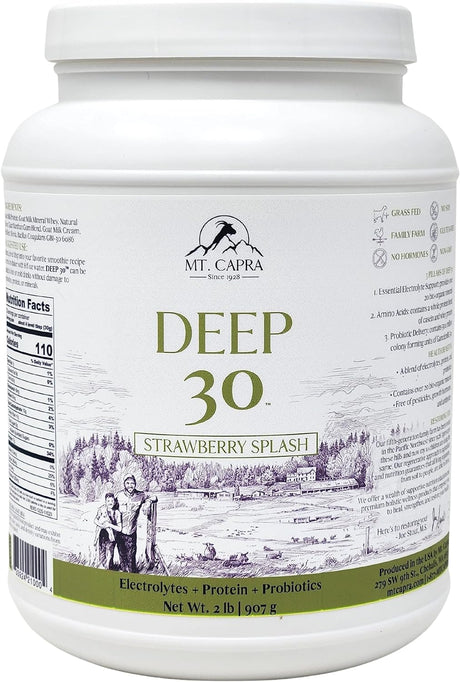 MT. CAPRA since 1928 DEEP-30 | Meal Replacement Shake, Goat Protein Powder with Grass Fed Whey Protein and Casein Protein, Minerals and BC-30 Probiotics, Strawberry Splash - 2 Pounds