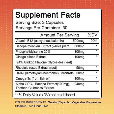 Brain Booster Nootropic Supplement Capsules 60 Count