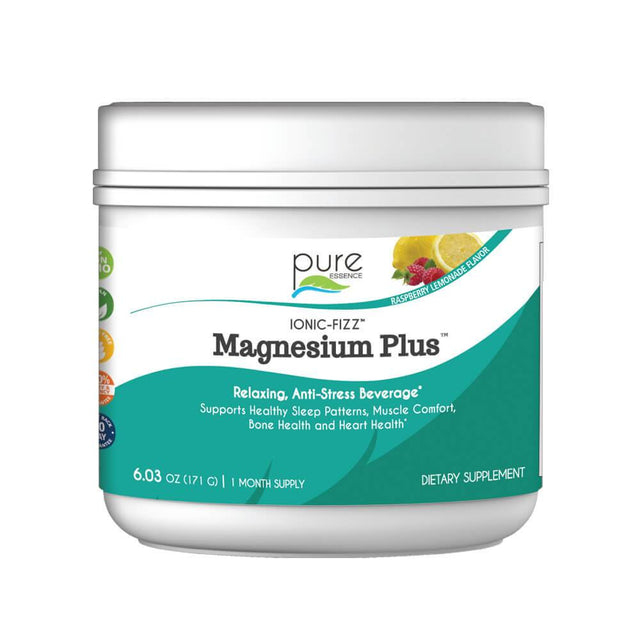 Ionic Fizz Magnesium plus - Supplement with Zinc, Potassium, and 12 Other Nutrients -Natural Sleep Aid and anti Stress Powder by Pure Essence - Raspberry Lemonade - 6.03 Oz