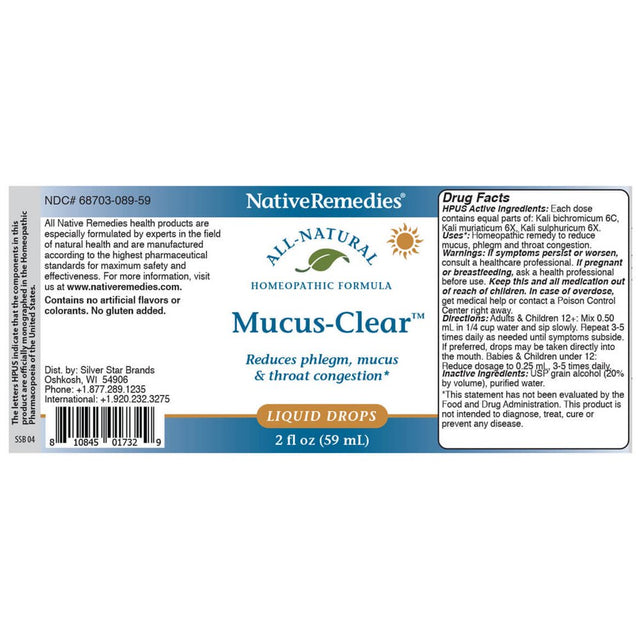 Native Remedies Mucus-Clear - Natural Homeopathic Formula for Symptoms of Throat Congestion and Excessive Mucus and Phlegm - Temporarily Clears Excess Mucus in Throat and Lungs - 59 Ml