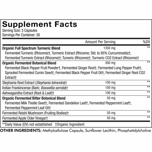 Codeage Fermented Turmeric, Organic Turmeric 95% Curcuminoids, Fermented Botanicals Digestive Bitters, 90 Ct