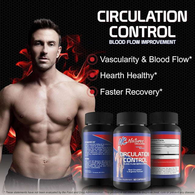 Circulation Control - Blood Flow Improvement - Body & Leg Circulation Supplements - Blood Circulation Supplement - L-Arginine Formula for a Circulation Boost - Poor Circulation Supplements