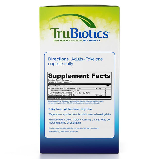 TRUBIOTICS, Daily Probiotic Supplement for Digestive Health, Men and Women, 30 Capsules