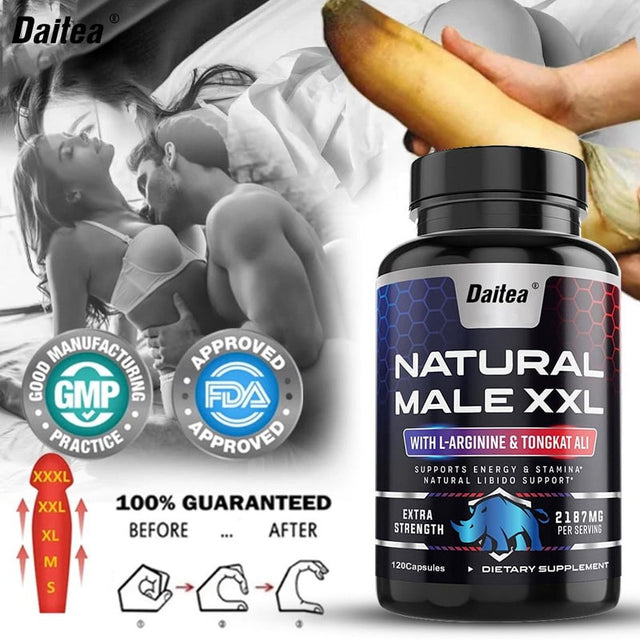 Daitea Natural Male XXL Energy Supplement for Men with L Arginine, Tongkat Ali, Maca Root, and T-Terrestris-120Capsules