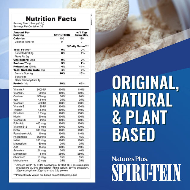 Naturesplus SPIRU-TEIN Shake - Cappuccino Flavor - 2.25 Lbs, Spirulina Protein Powder - Plant Based Meal Replacement, Vitamins & Minerals for Energy - Vegetarian - 32 Servings