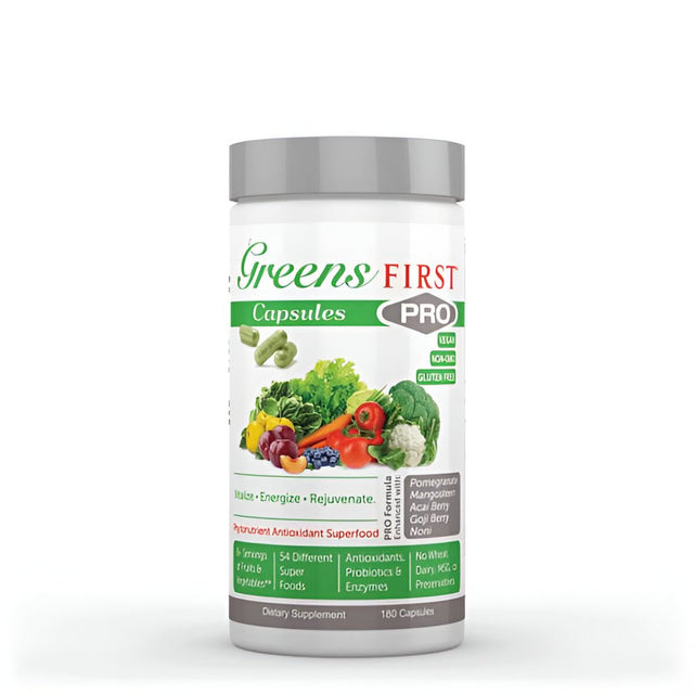 Greens First Pro-Capsules - 30 Servings - 54 Nutrient Rich-Antioxidant Superfoods, Organic Fruits & Vegetables, Dairy and Wheat Free, Non-Gmo - 180 Capsules