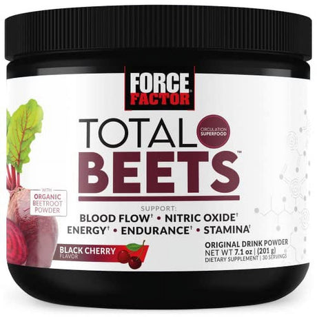 Total Beets Superfood Beet Root Powder with Nitrates to Support Circulation, Blood Flow, Nitric Oxide, Energy, Endurance, and Stamina, Cardiovascular Heart Health Supplement, Force Factor, 30 Servings