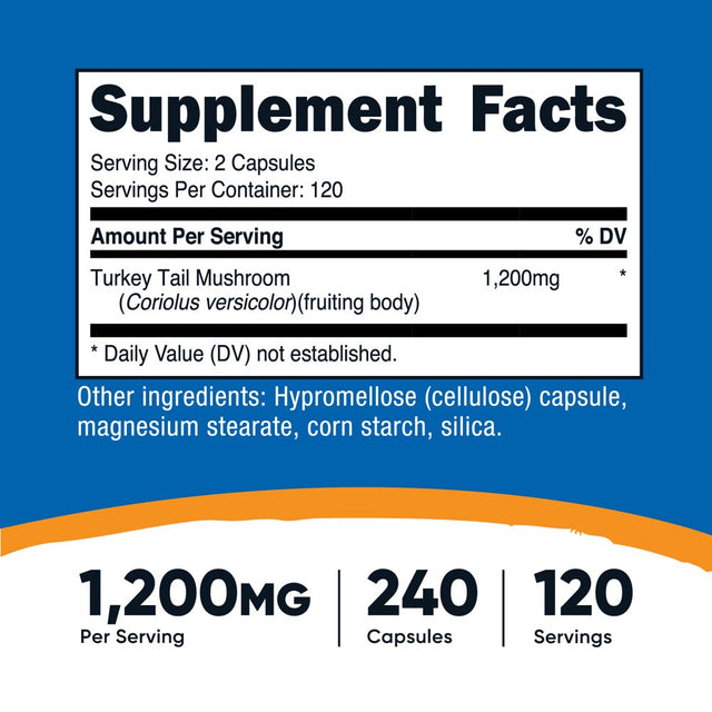Nutricost Turkey Tail Mushroom Capsules 1200Mg, 120 Servings (240 Capsules) Supplement