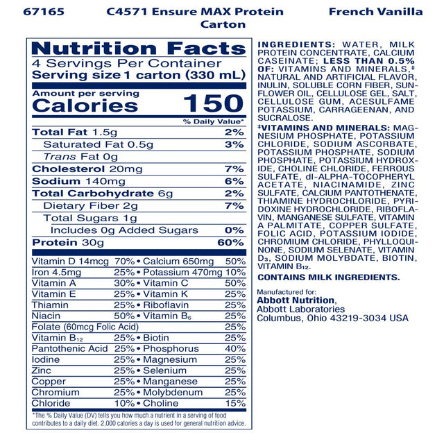 Ensure Max Protein Nutrition Shake, French Vanilla, 11 Fl Oz, 4 Count