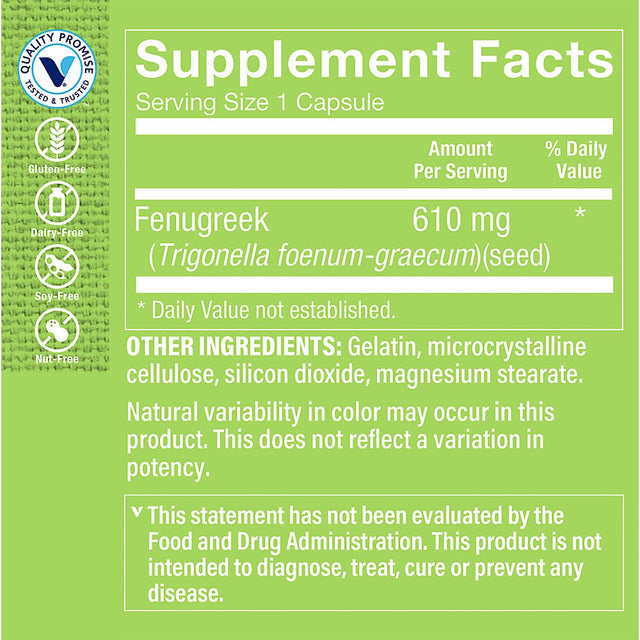 The Vitamin Shoppe Fenugreek Seed 610MG, Supports Blood Sugar Already within the Normal Range (100 Capsules)